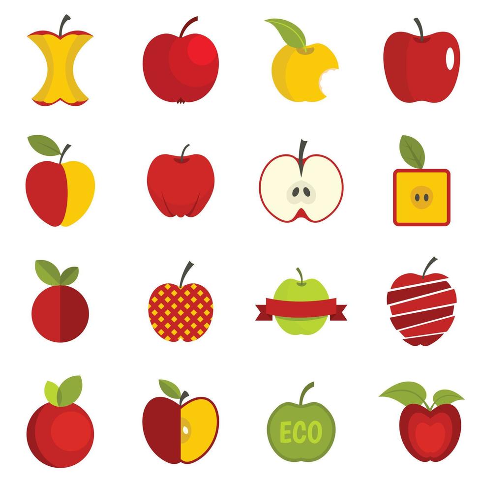 ícones de maçã definir vetor plano