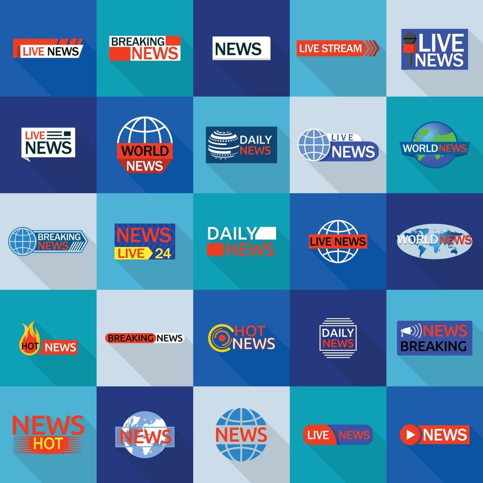 conjunto de ícones de rótulo de quebra ao vivo de notícias, estilo simples vetor