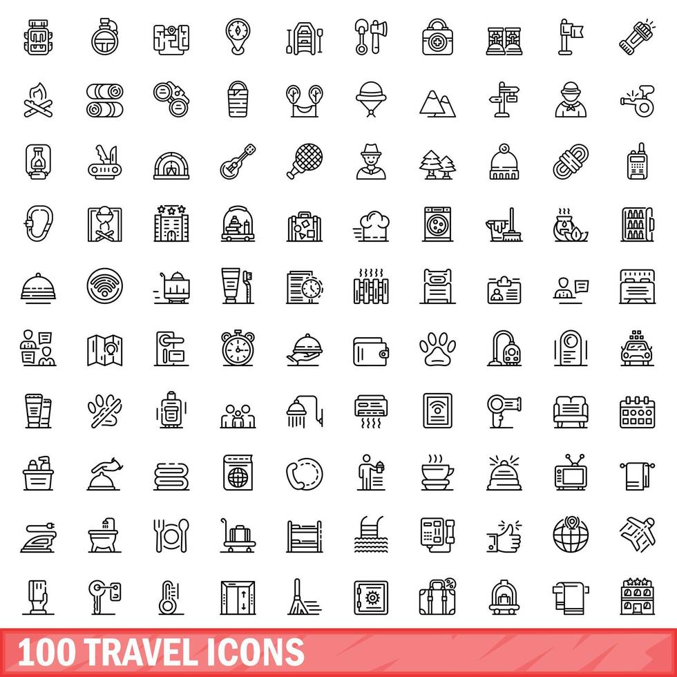 conjunto de 100 ícones de viagem, estilo de contorno vetor