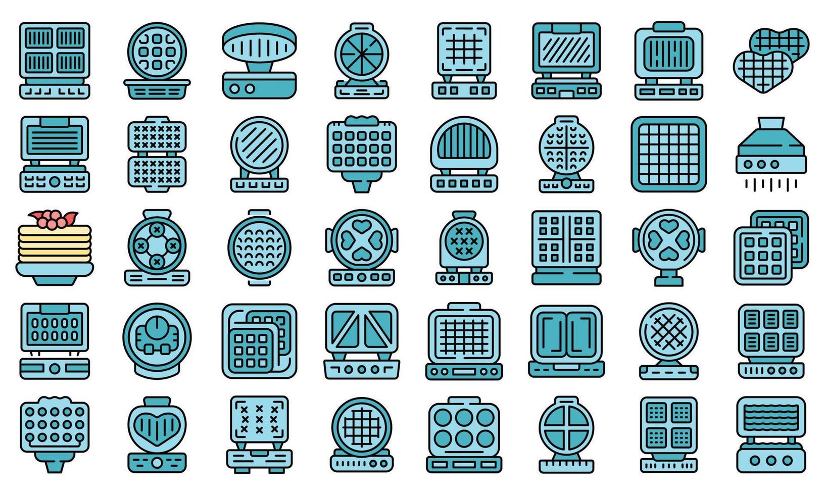 conjunto de ícones de máquina de waffle vetor plano