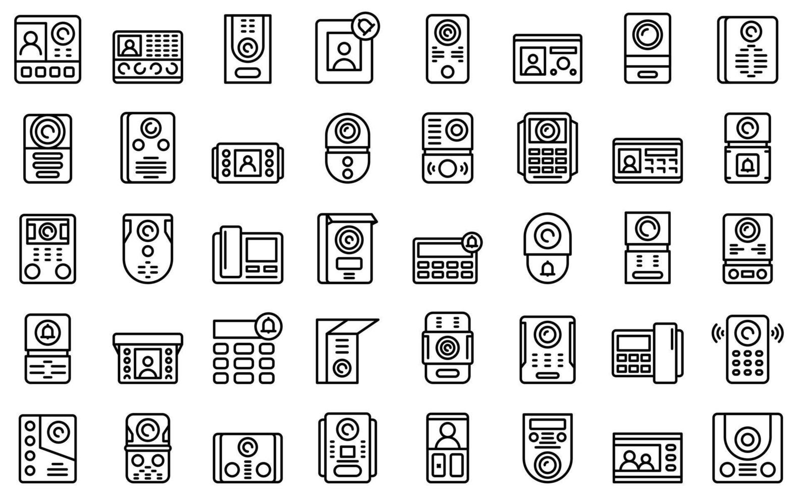 ícones de vídeo porteiro definir vetor de contorno. Telefone de porta
