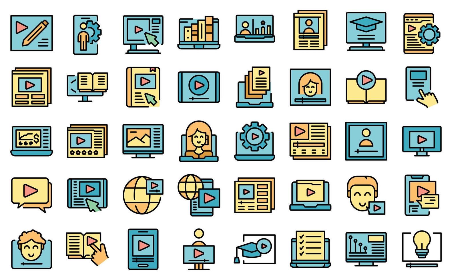 ícones de tutorial em vídeo conjunto de vetores planos
