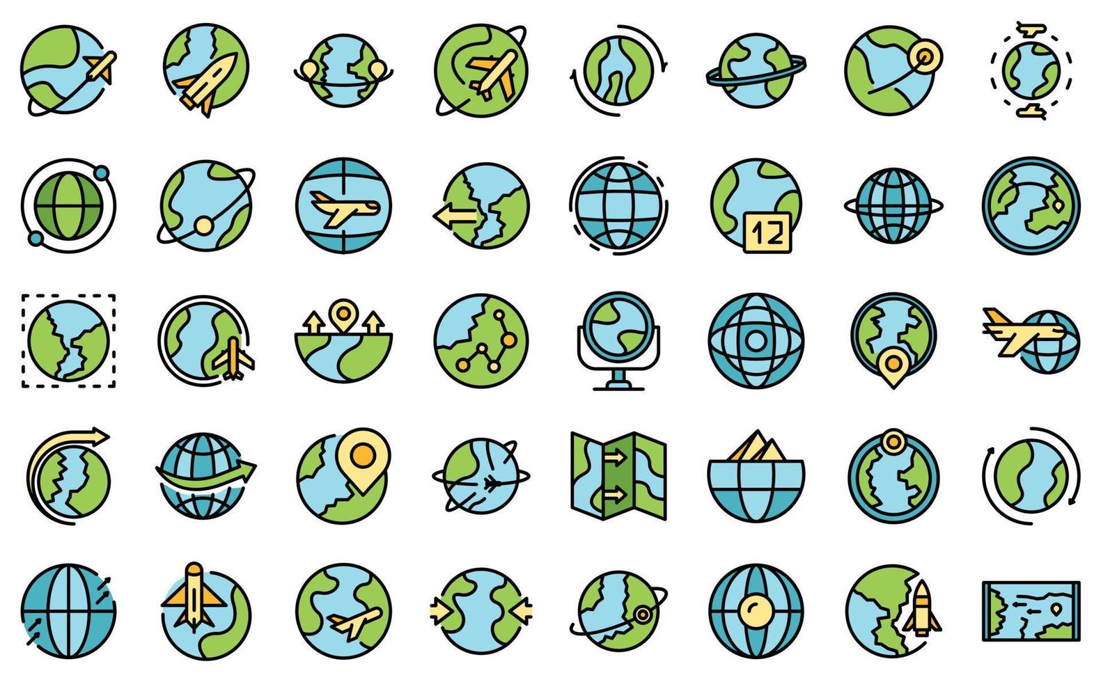ao redor do mundo ícones definir vetor plana