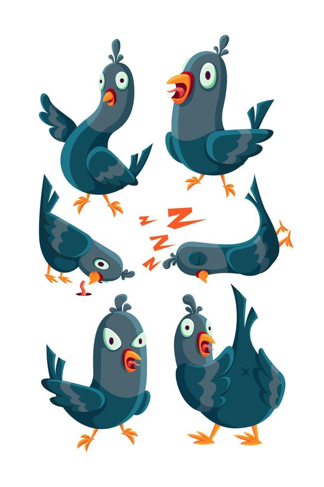 conjunto de personagens de desenhos animados de pombo de pássaro vetor