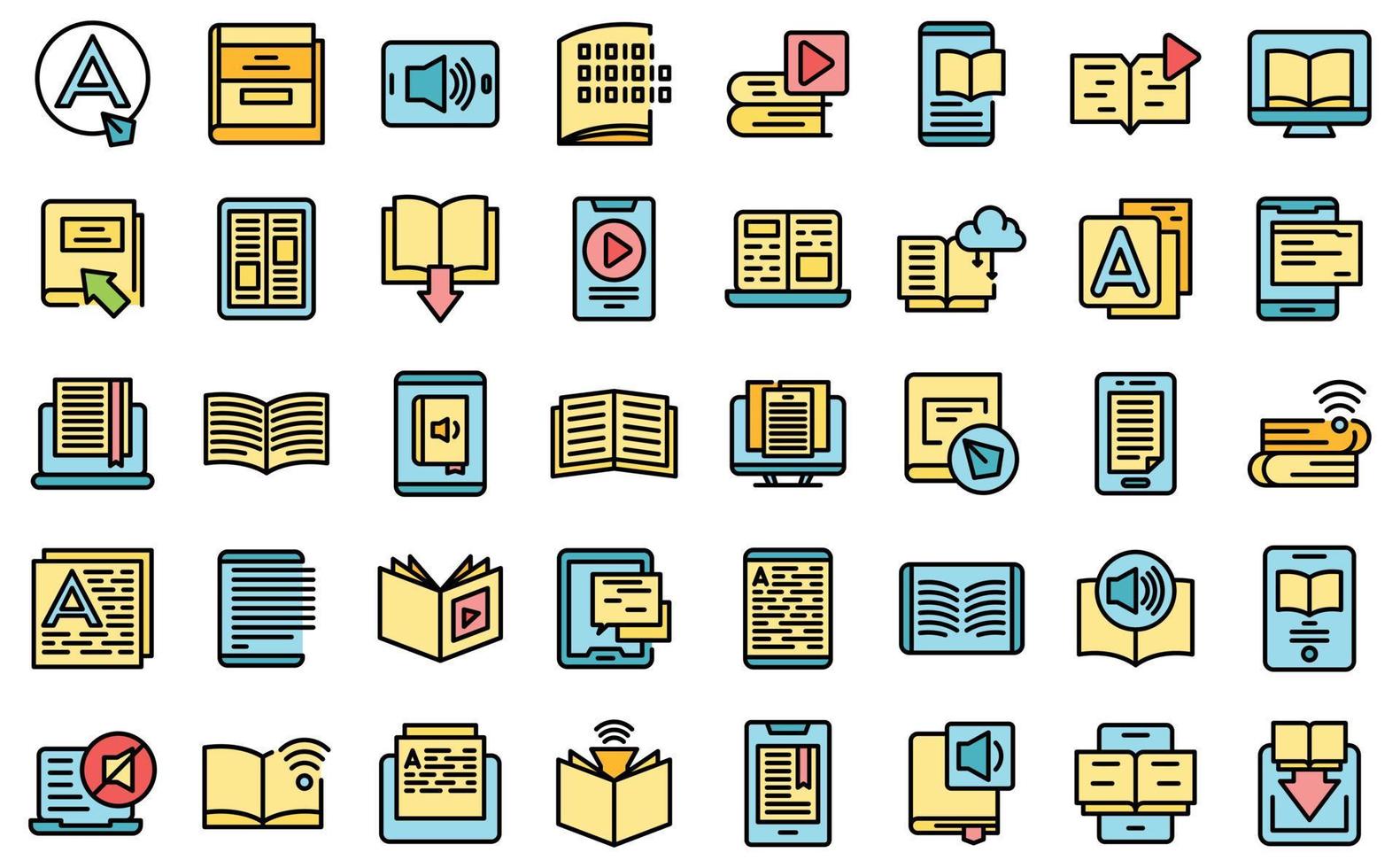 ícones de leitura digital definir vetor plano