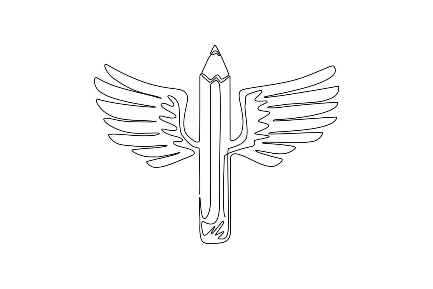 lápis de desenho contínuo de uma linha com asas, logotipo ou ícone da moda simples vetorial para designer ou estúdio, liberdade criativa, design de anjo, estilo linear. ilustração gráfica de vetor de desenho de linha única