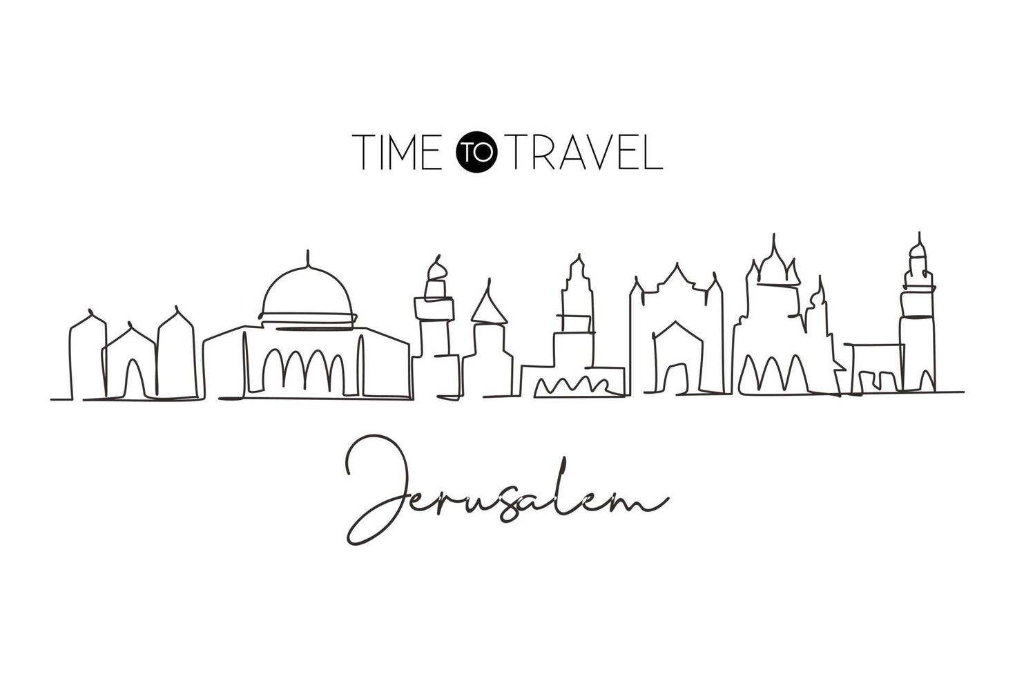 única linha contínua desenho horizonte da cidade sagrada de jerusalém, palestina. paisagem histórica da cidade no mundo. melhor destino de férias. curso editável na moda ilustração vetorial de desenho de uma linha vetor