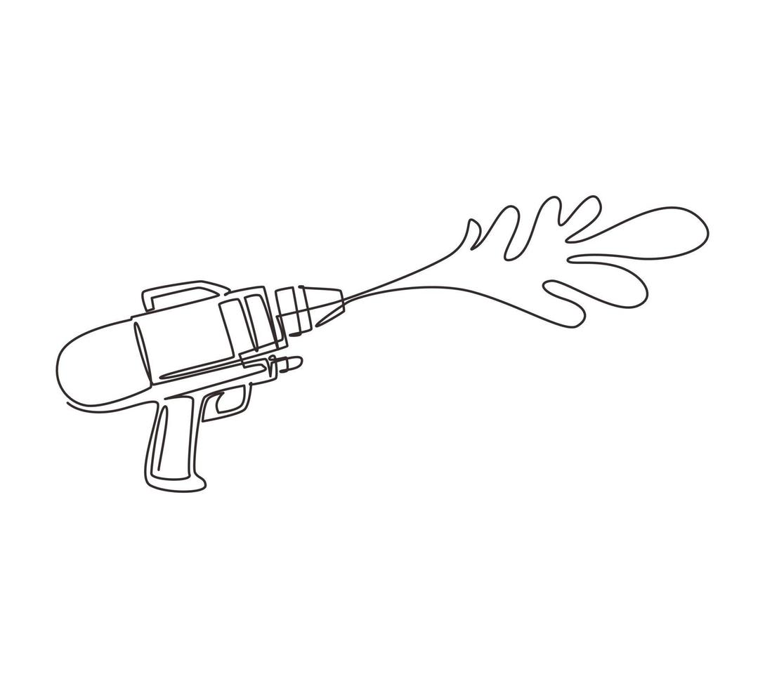 pistola de água de desenho de linha contínua única para o festival songkran na tailândia. logotipo para festival de água com arma e gotas de água. brinquedos de verão de plástico para crianças. ilustração vetorial de design de desenho de uma linha vetor