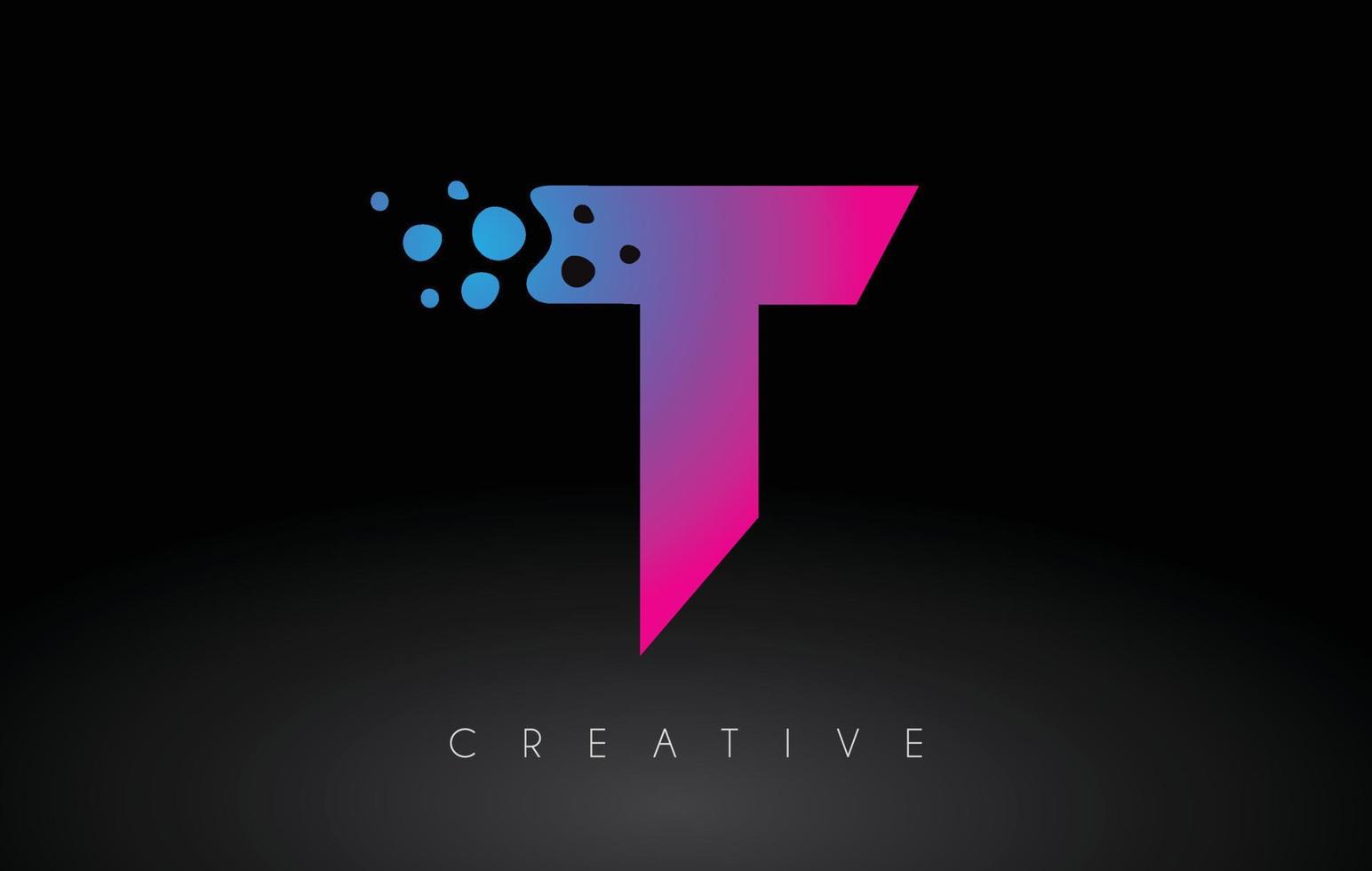 design de logotipo de letra de pontos t com bolha artística criativa cortada em vetor de cores roxas azuis