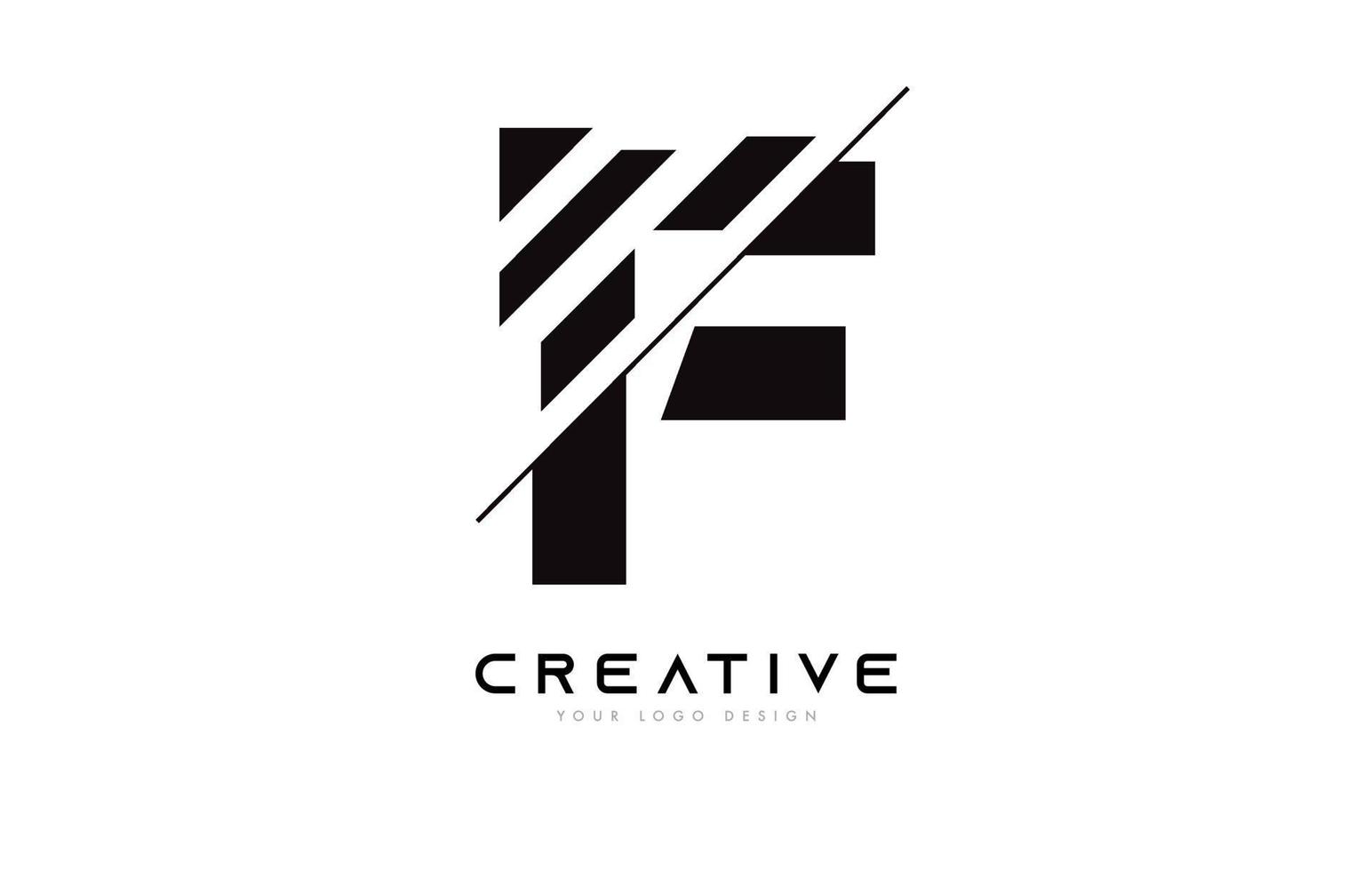 design de ícone de logotipo de letra f fatiada com cores preto e branco e fatias cortadas vetor
