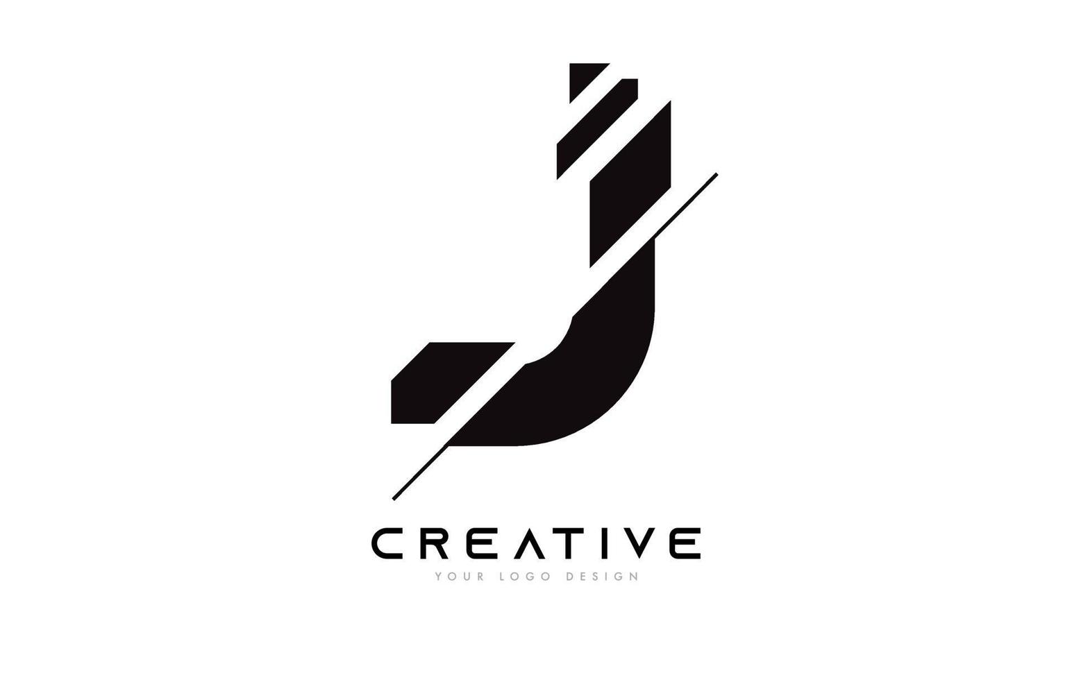 design de ícone de logotipo de letra j fatiada com cores bpreto e branco e fatias cortadas vetor
