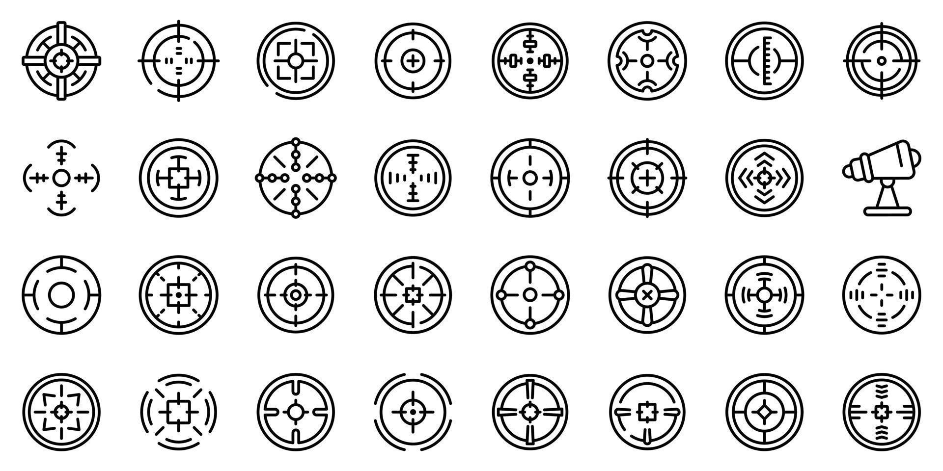 conjunto de ícones de mira telescópica, estilo de estrutura de tópicos vetor