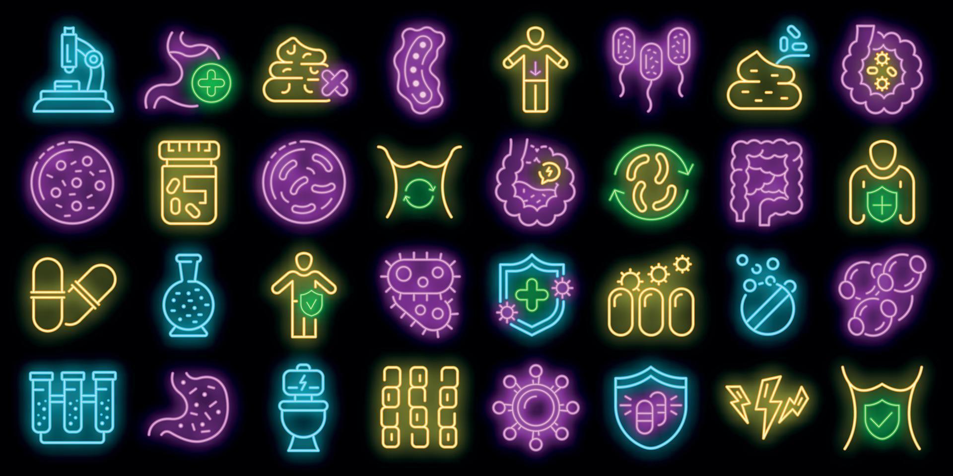 conjunto de ícones de probióticos vetor neon