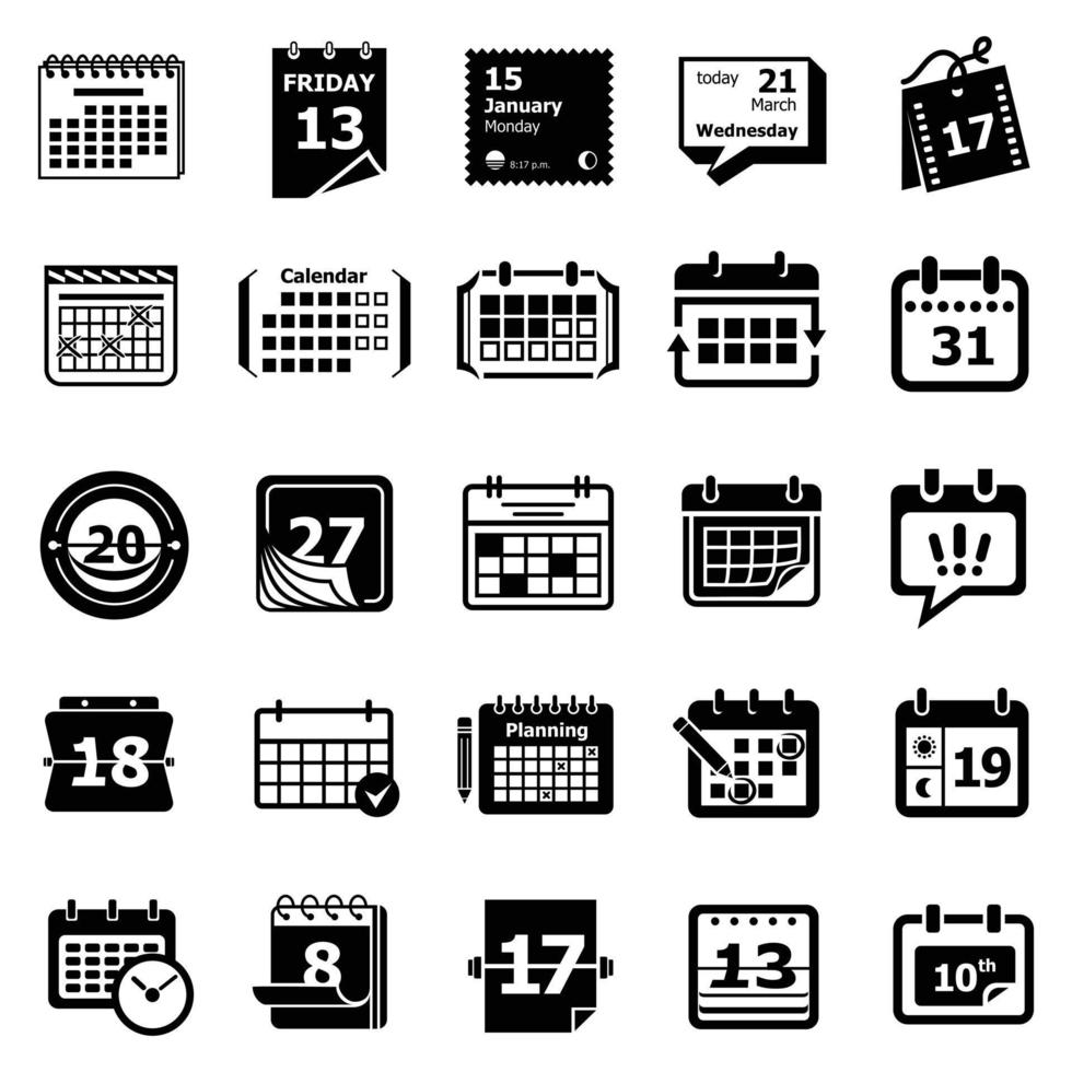 conjunto de ícones do planejador de agenda de calendário, estilo simples vetor