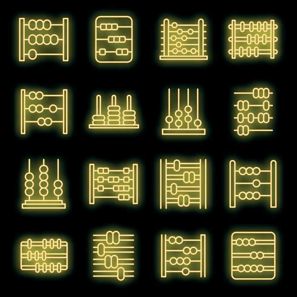 ícones de ábaco definir vetor neon