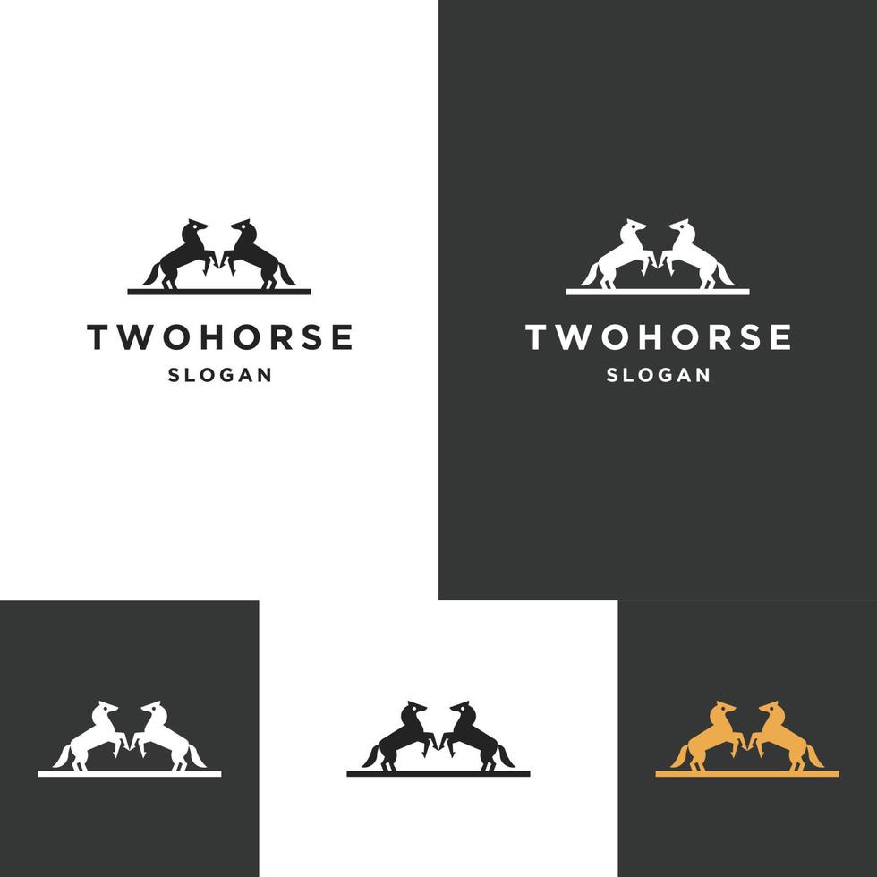 modelo de design plano de ícone de logotipo de dois cavalos vetor