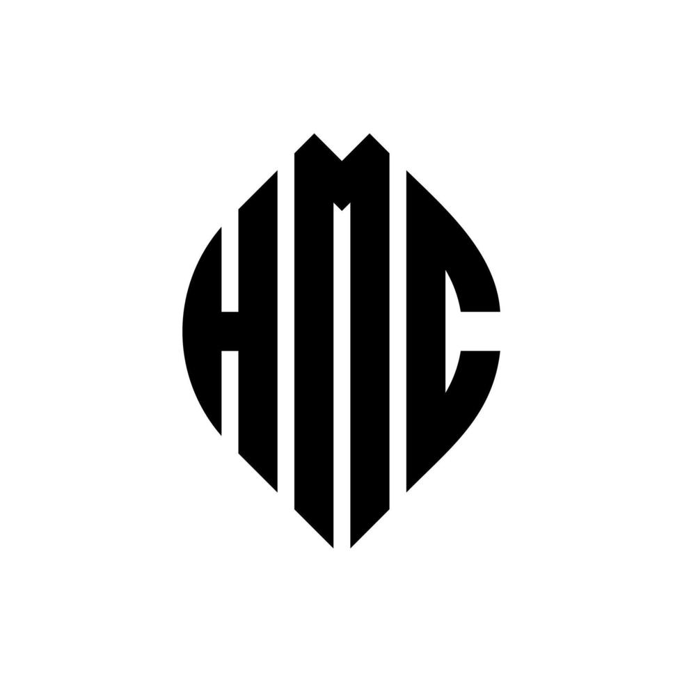 design de logotipo de letra de círculo hmc com forma de círculo e elipse. letras de elipse hmc com estilo tipográfico. as três iniciais formam um logotipo circular. hmc círculo emblema abstrato monograma carta marca vetor. vetor