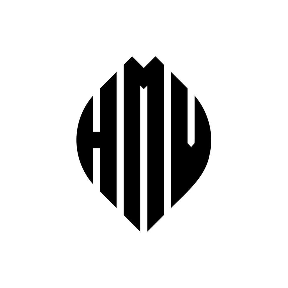 design de logotipo de letra de círculo hmv com forma de círculo e elipse. letras de elipse hmv com estilo tipográfico. as três iniciais formam um logotipo circular. hmv círculo emblema abstrato monograma carta marca vetor. vetor