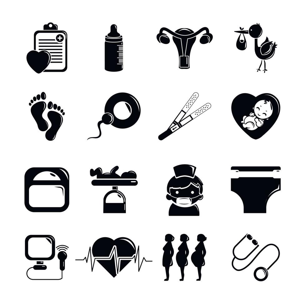 conjunto de ícones de gravidez, estilo simples vetor
