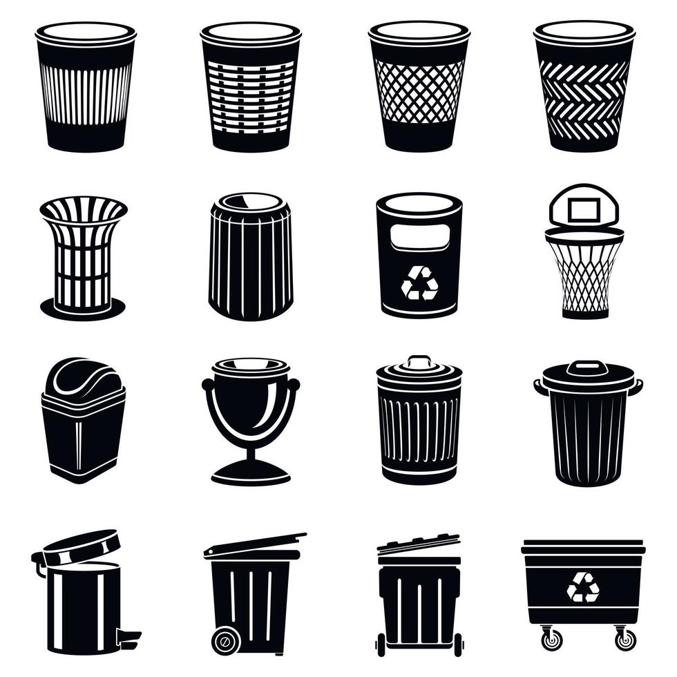 conjunto de ícones de lata de lixo, estilo simples vetor