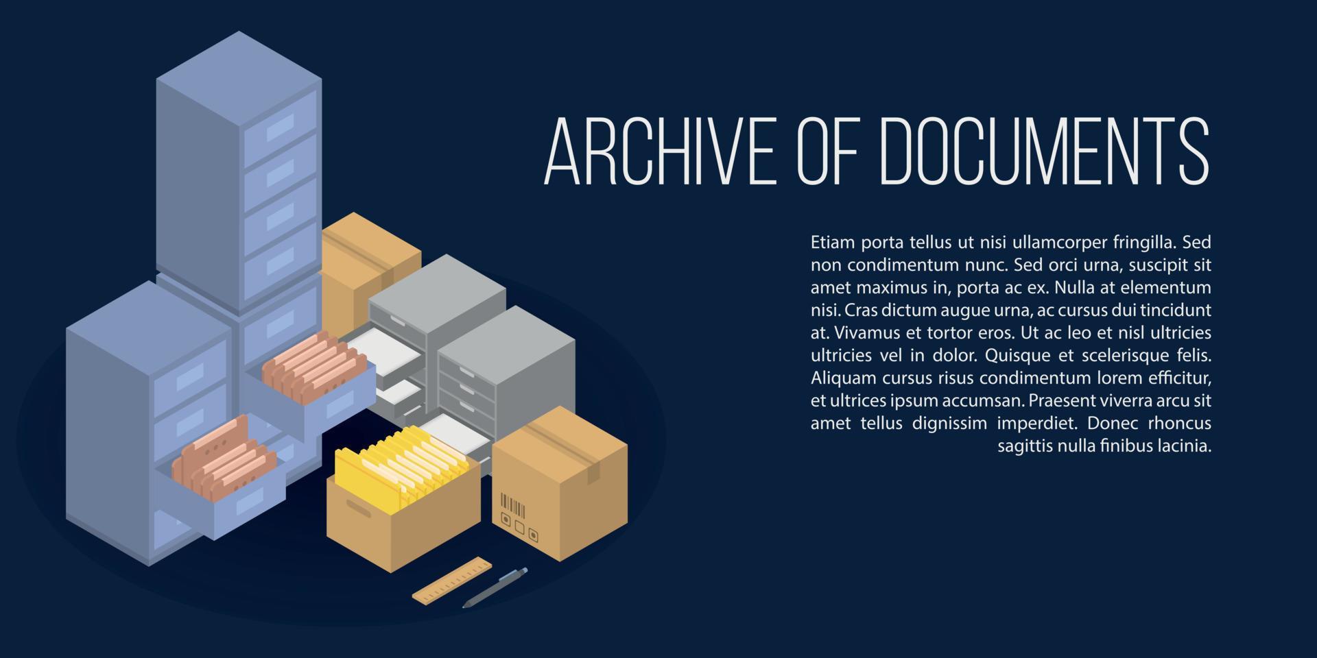 arquivo de banner de conceito de documentos, estilo isométrico vetor