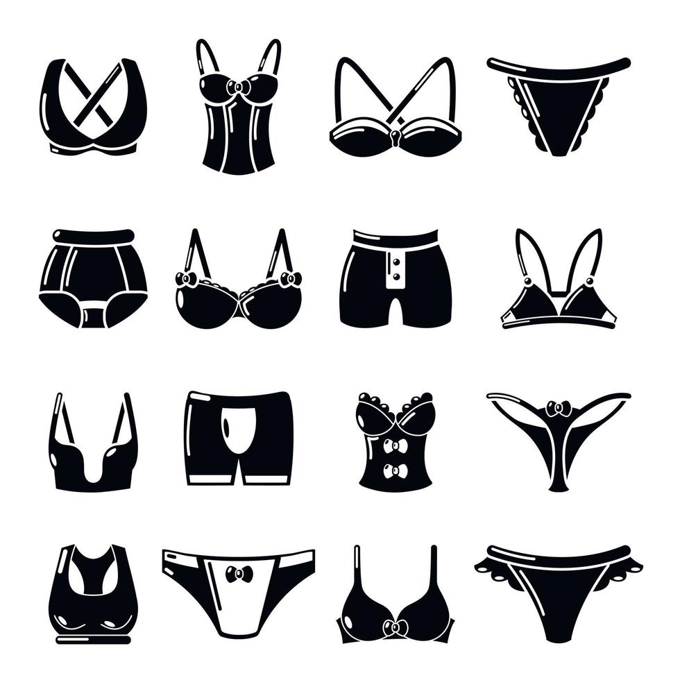 conjunto de ícones de tipos de roupas íntimas, estilo simples vetor