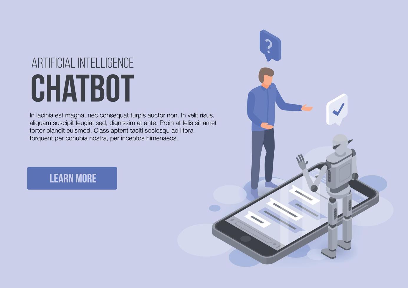 banner de conceito de chatbot de inteligência artificial, estilo isométrico vetor