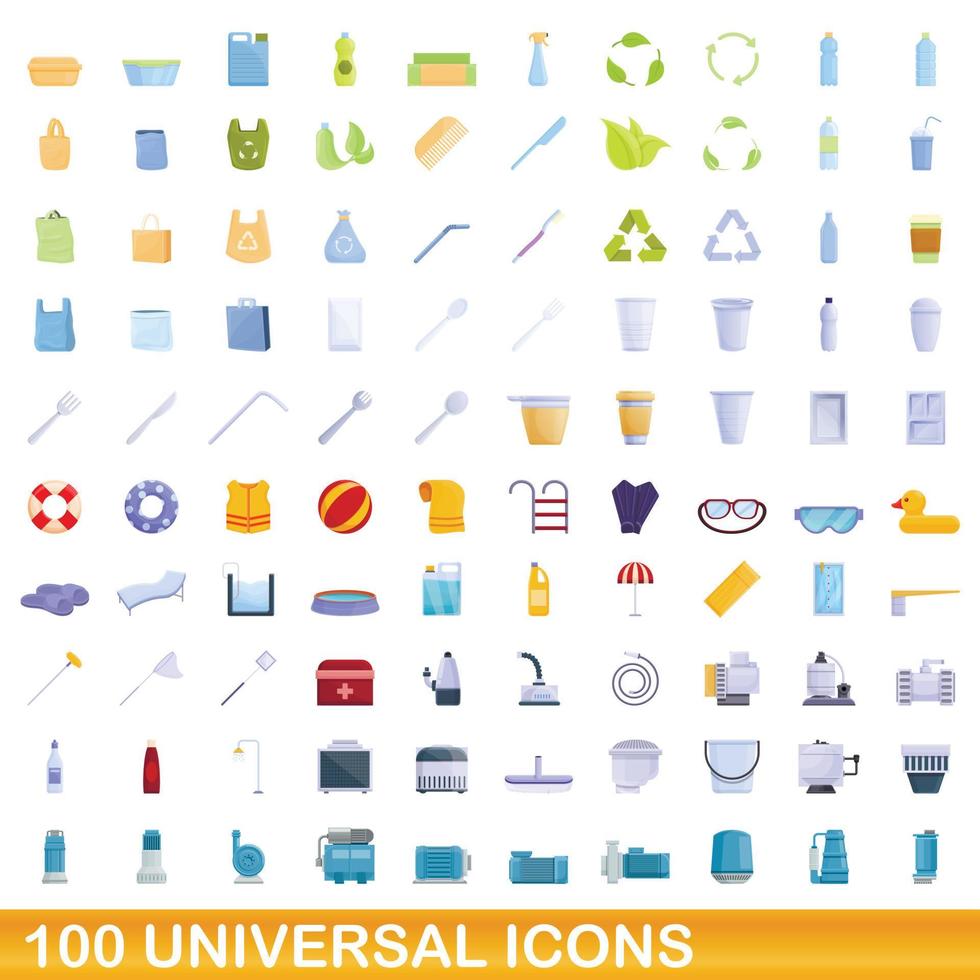 conjunto de 100 ícones universais, estilo cartoon vetor