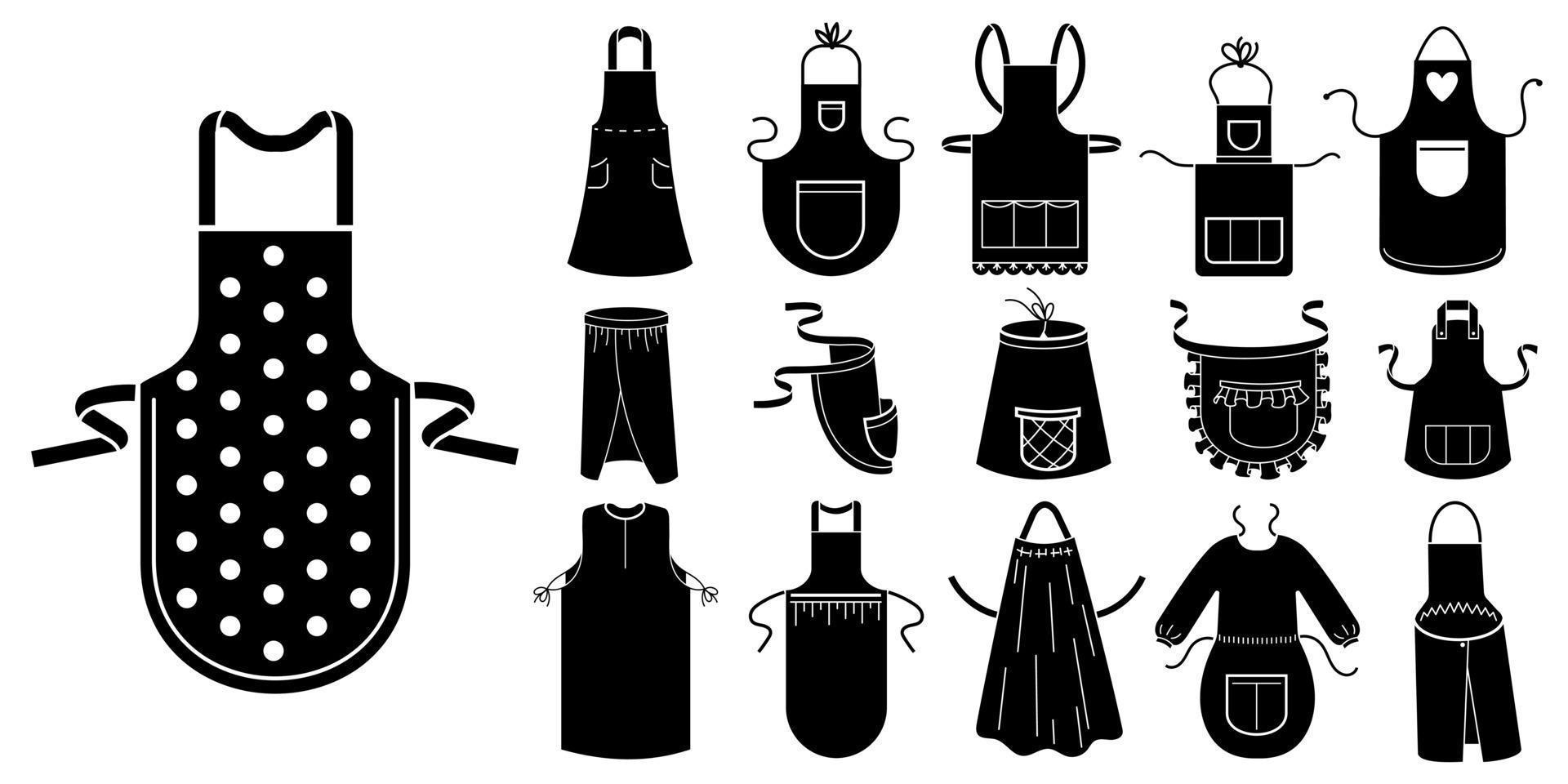 conjunto de ícones de avental, estilo simples vetor