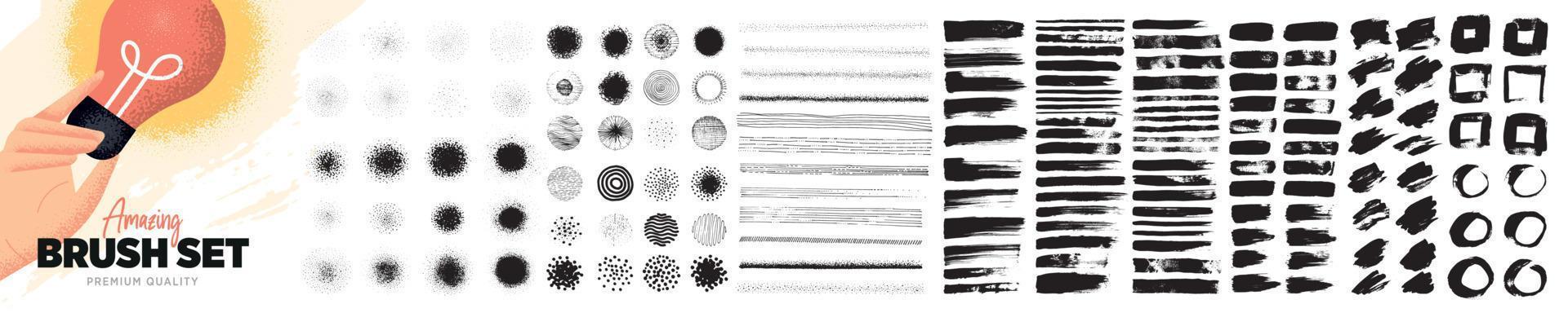 conjunto de elementos de pincel desenhados à mão, texturas e padrões e elementos gráficos. conceitos de ilustração vetorial para design gráfico e web, design de embalagem, material de marketing. vetor