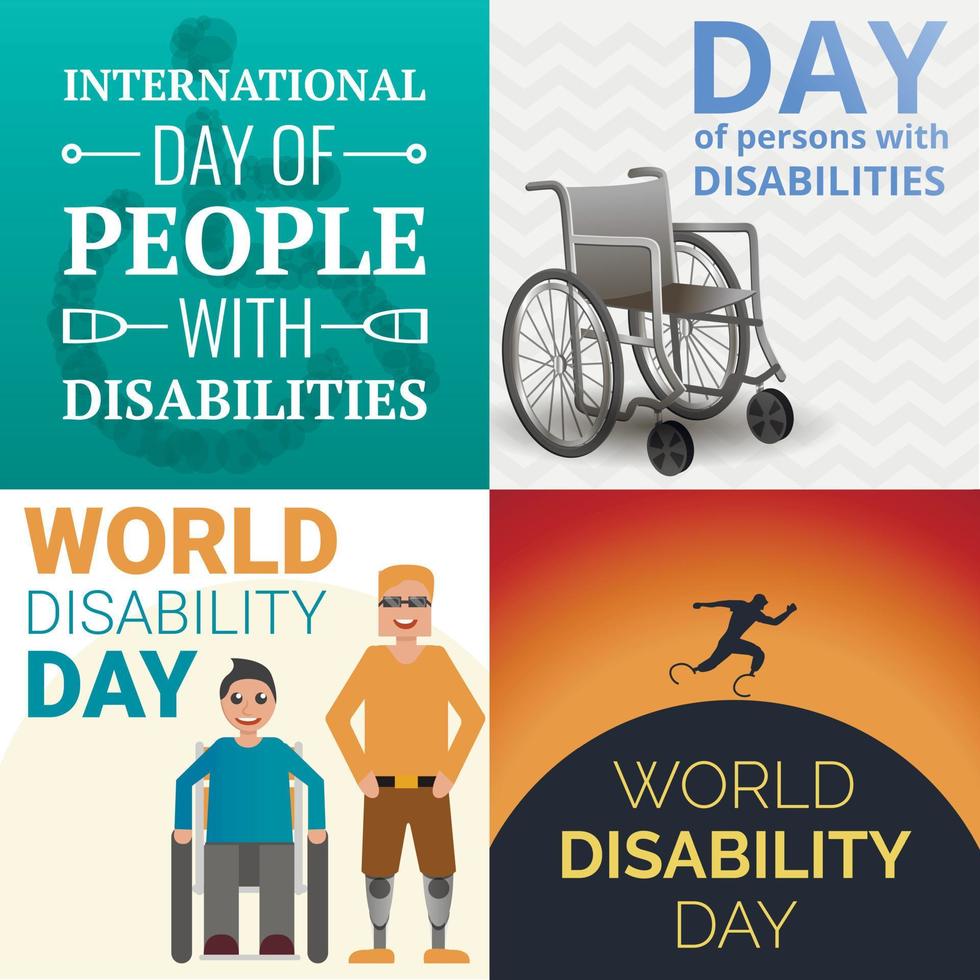 conjunto de banner de deficiência de pessoas do dia mundial, estilo de desenho animado vetor