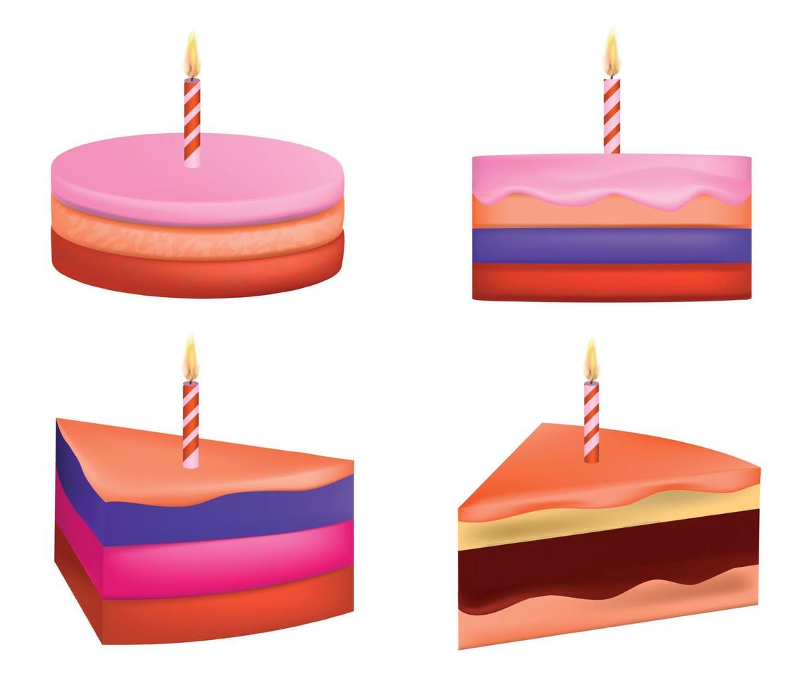 conjunto de ícones de aniversário de bolo, estilo realista vetor