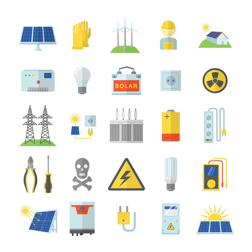 conjunto de ícones de equipamentos de energia solar, estilo simples vetor