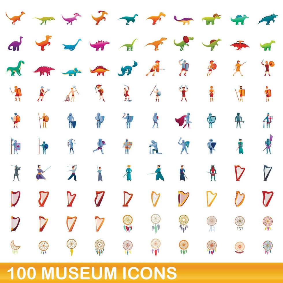 conjunto de 100 ícones do museu, estilo cartoon vetor