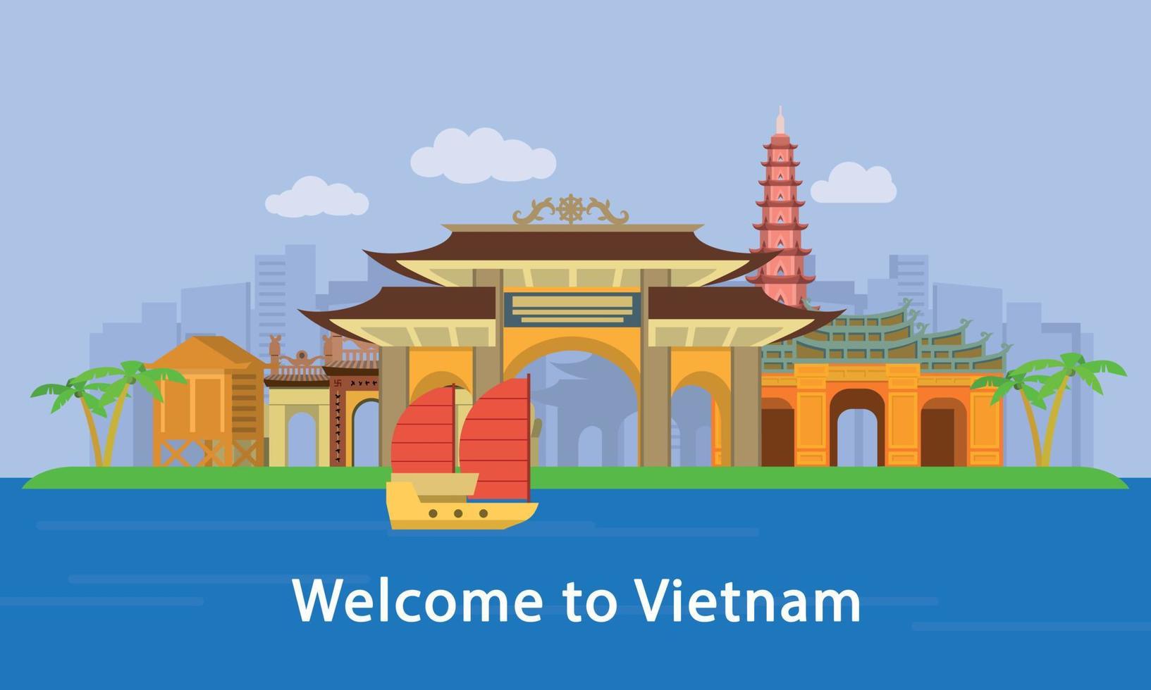 bem-vindo ao banner de conceito de localização do vietnã, estilo simples vetor