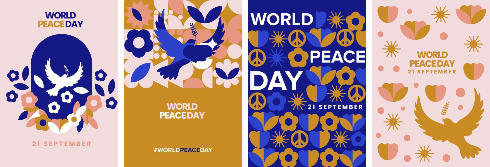 dia mundial da paz na moda geométrica moderna. cartaz de 21 de setembro, coleção de vetores de cartão de saudação
