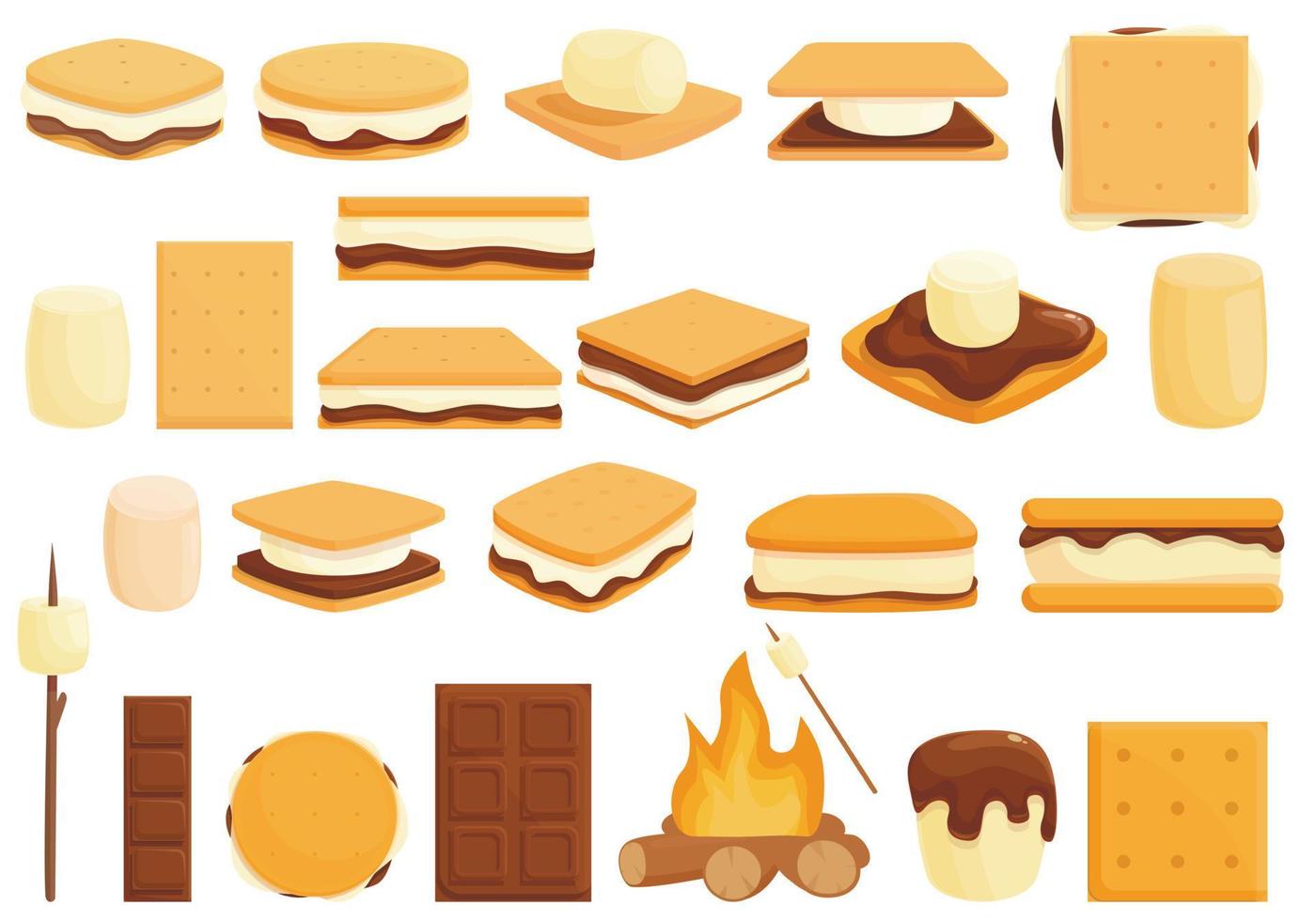 ícones smore definir vetor de desenho animado. padaria americana