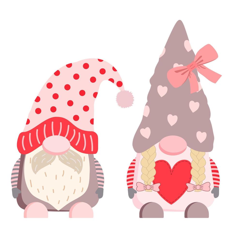 clipart bonito dos gnomos dos namorados dos desenhos animados. ilustração vetorial festiva. isolado no fundo branco. cartaz de férias, impressão, design de decoração. vetor