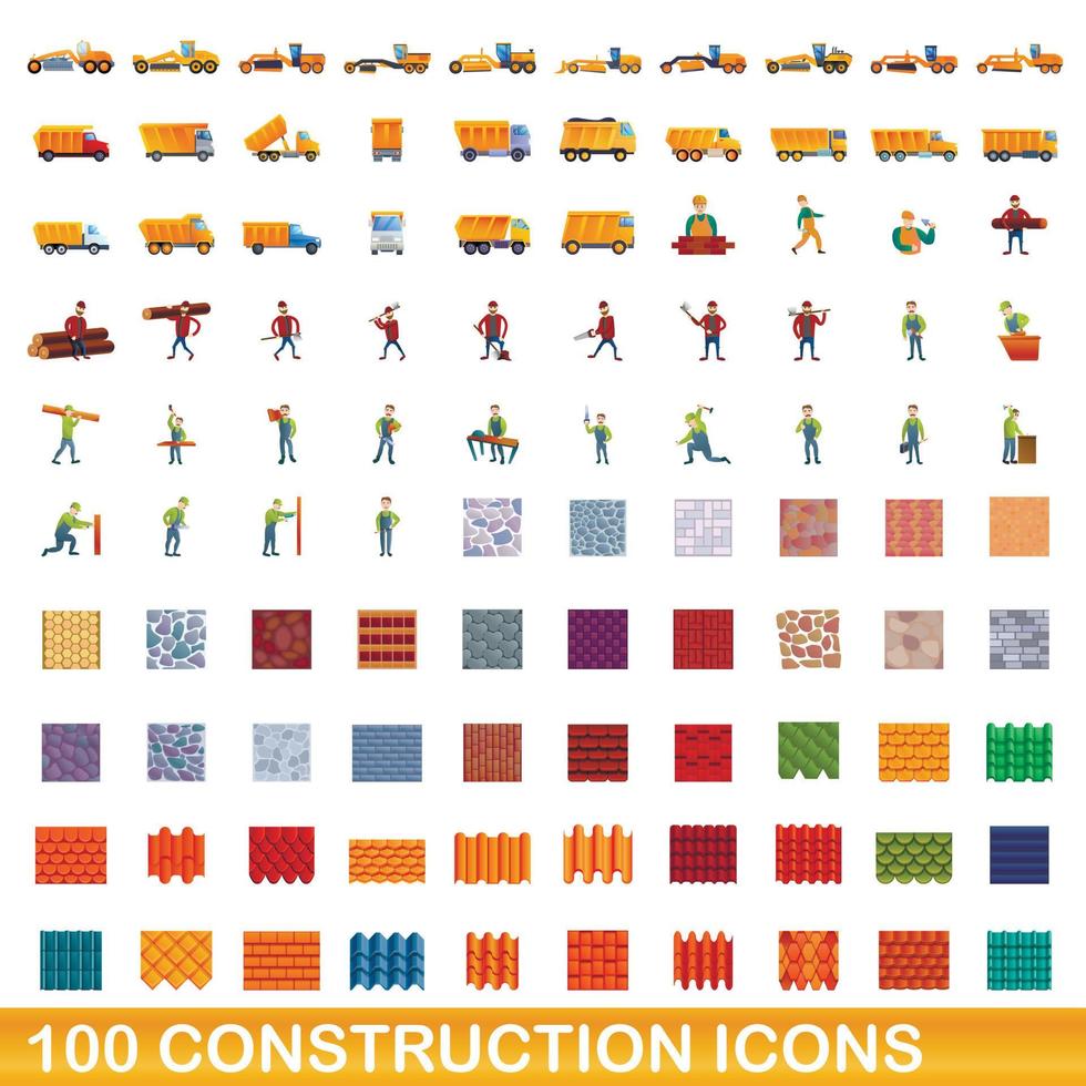 conjunto de 100 ícones de construção, estilo cartoon vetor