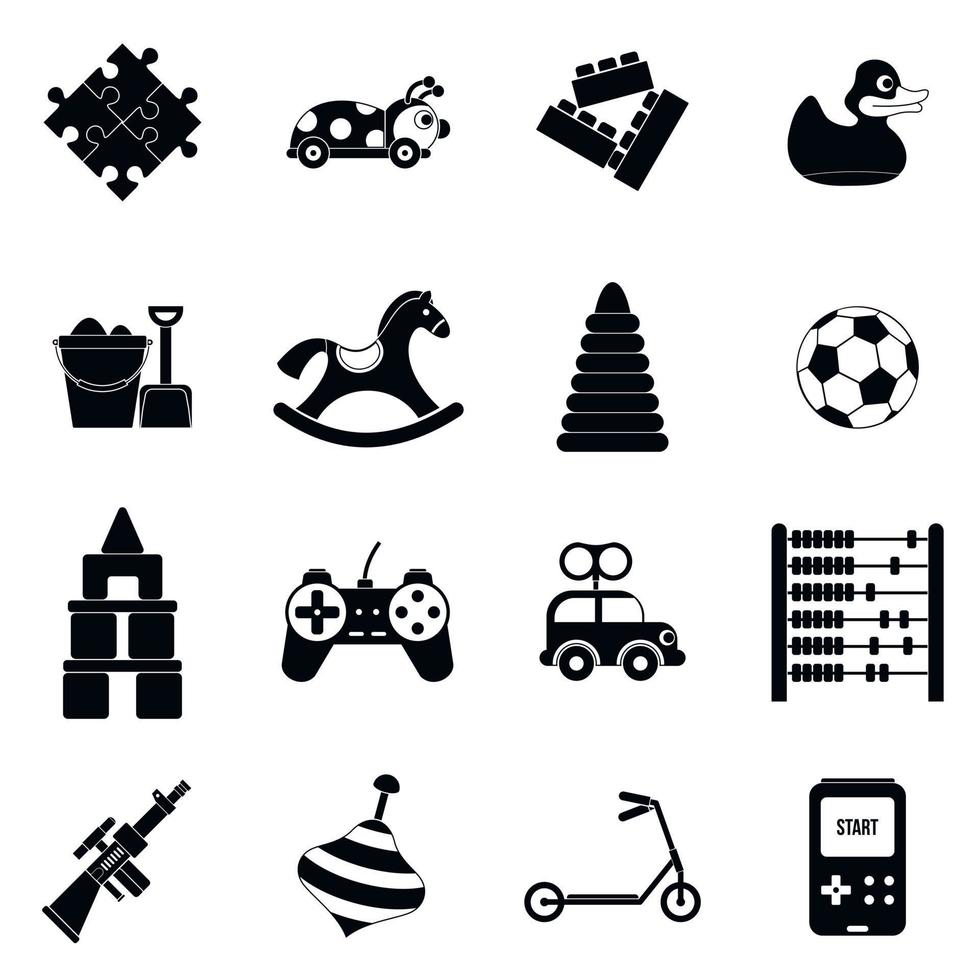 conjunto de ícones simples pretos de brinquedos vetor