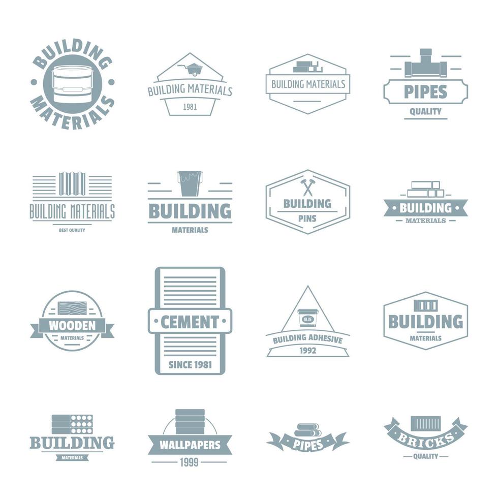conjunto de ícones de logotipo de materiais de construção, estilo simples vetor