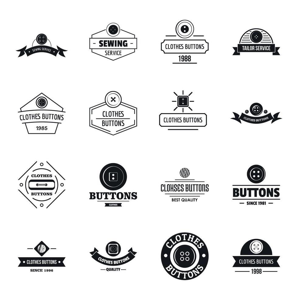 conjunto de ícones de logotipo de costura de botão de roupas, estilo simples vetor