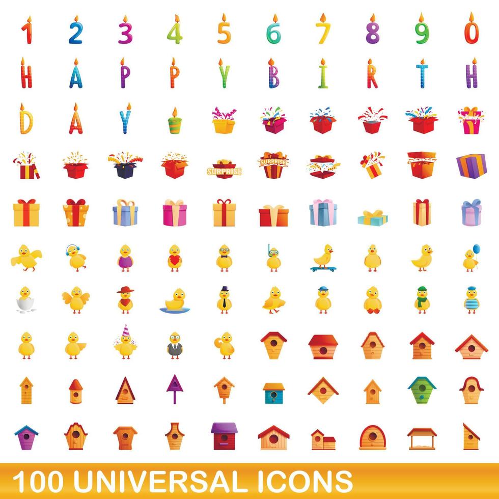 conjunto de 100 ícones universais, estilo cartoon vetor