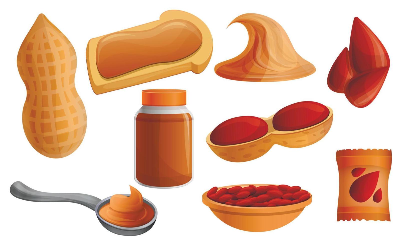 conjunto de ícones de amendoim, estilo cartoon vetor
