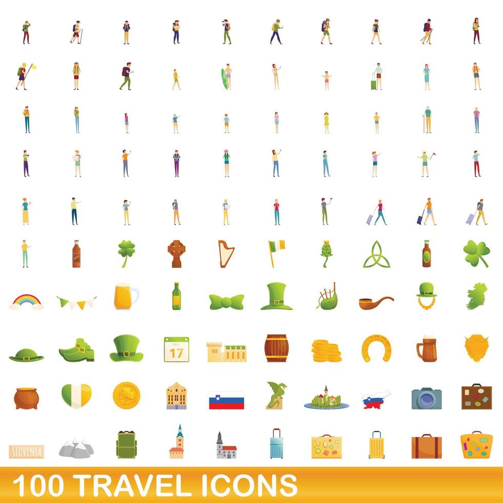 conjunto de 100 ícones de viagens, estilo cartoon vetor