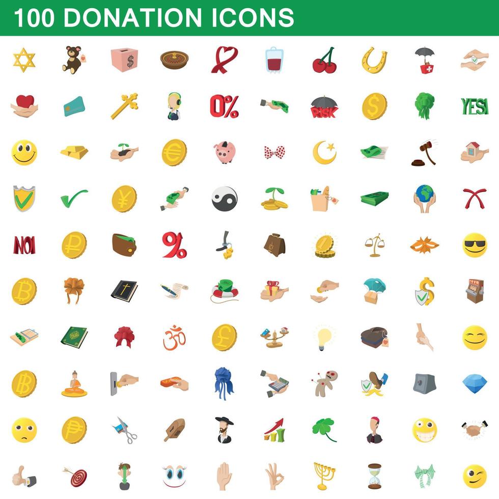 conjunto de 100 ícones de doação, estilo cartoon vetor
