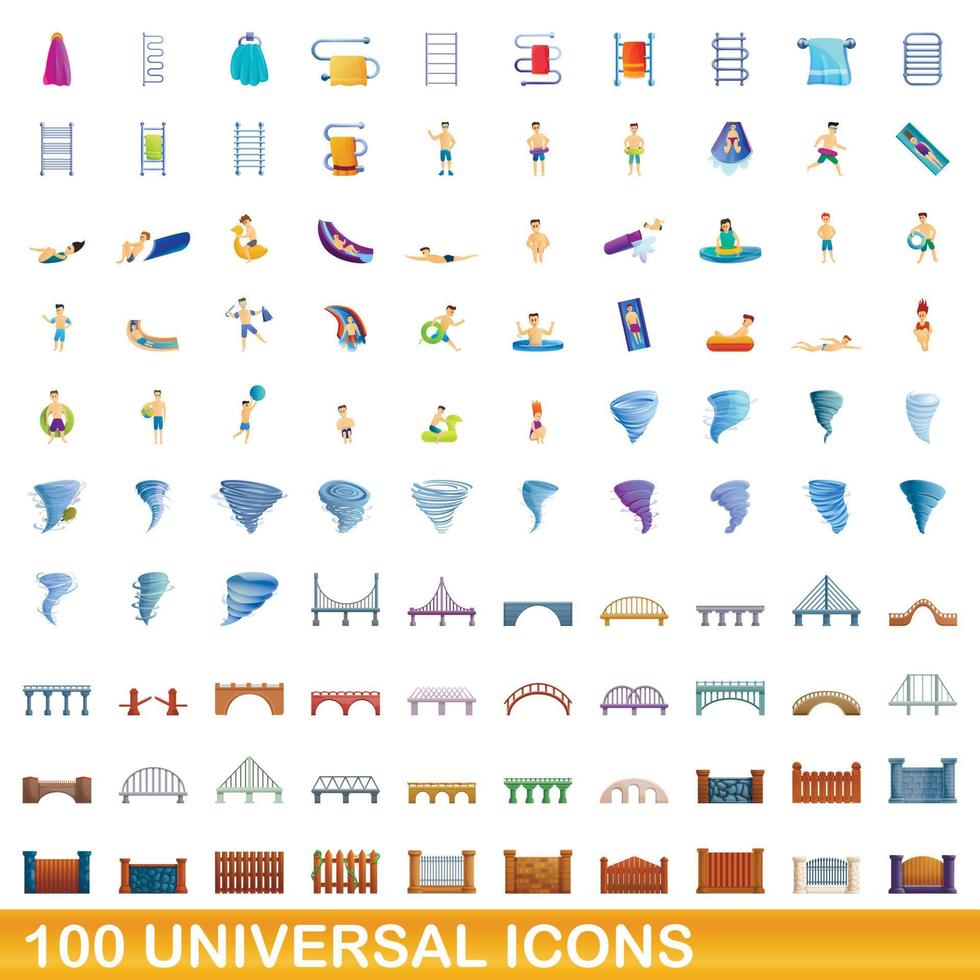 conjunto de 100 ícones universais, estilo cartoon vetor