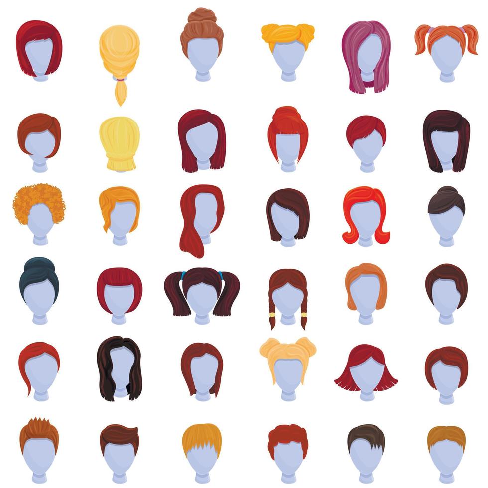 conjunto de ícones de peruca, estilo cartoon vetor