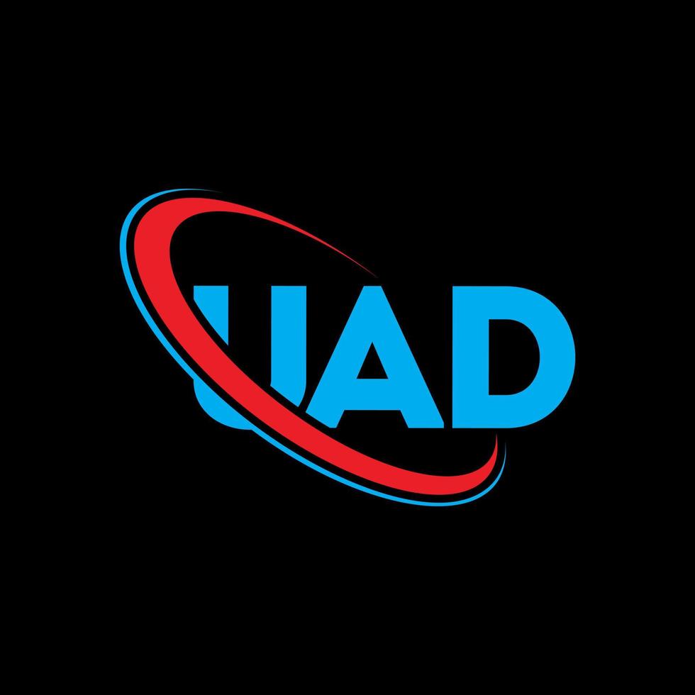 logotipo uad. carta uad. design de logotipo de letra uad. iniciais uad logotipo ligado com círculo e logotipo monograma em maiúsculas. tipografia uad para marca de tecnologia, negócios e imóveis. vetor