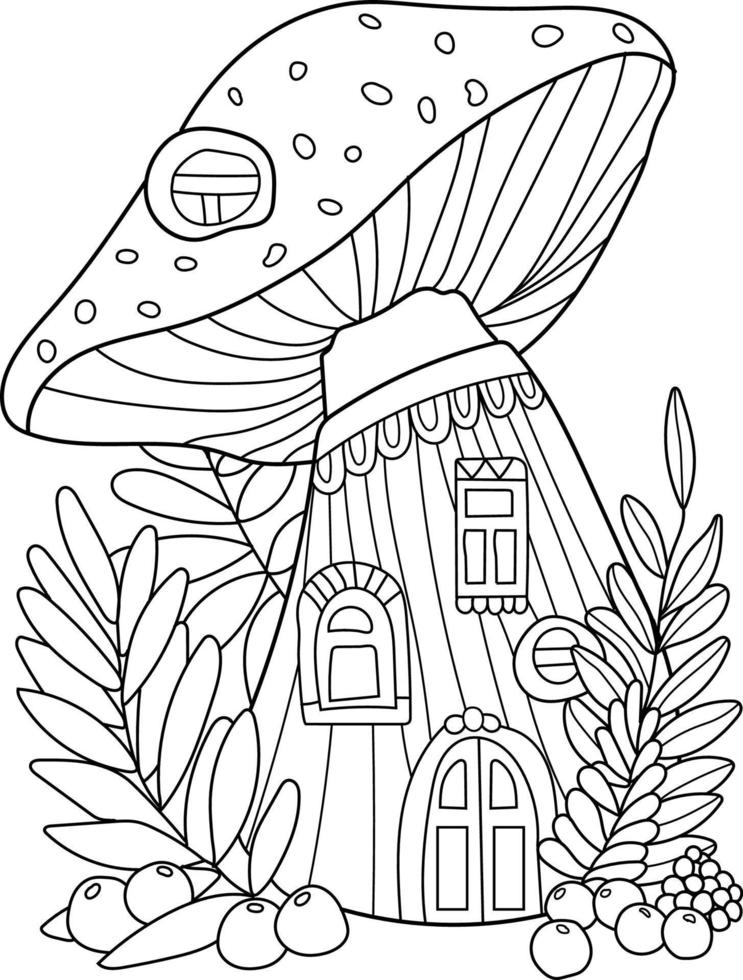 desenhos de casa de cogumelo e flores no contorno superior para colorir  13267049 Vetor no Vecteezy